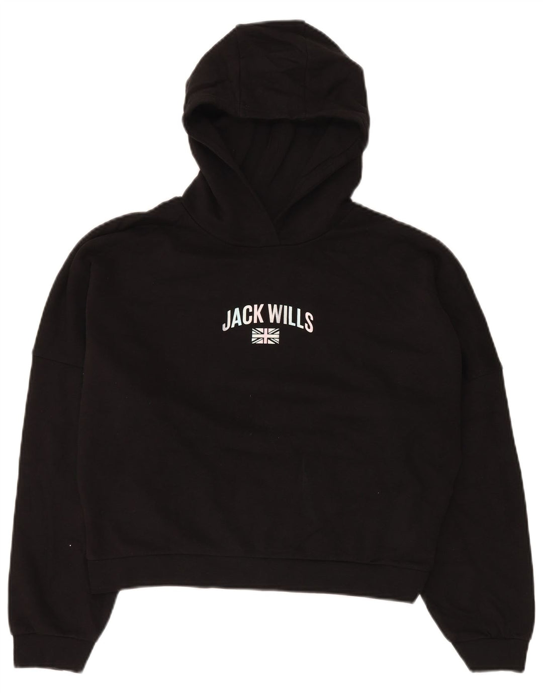 JACK WILLS Jersey con capucha y estampado corto extragrande para niña 14-15 años Negro