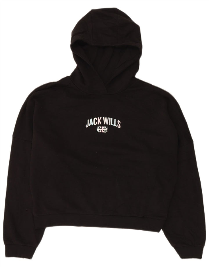 JACK WILLS Jersey con capucha y estampado corto extragrande para niña 14-15 años Negro