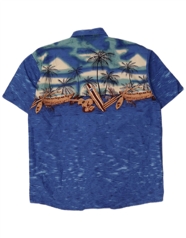Lowes Camisa de manga corta para hombre, talla grande, poliéster moteado azul hawaiano