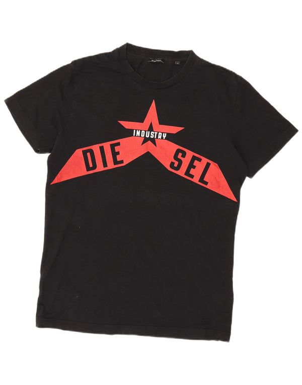 Diesel Hombre Camiseta Gráfica Top Medio Algodón Negro