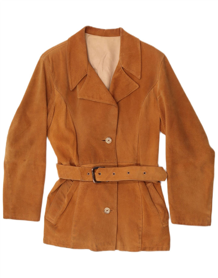 Vintage mujer ante chaqueta Reino Unido 14 cuero marrón medio