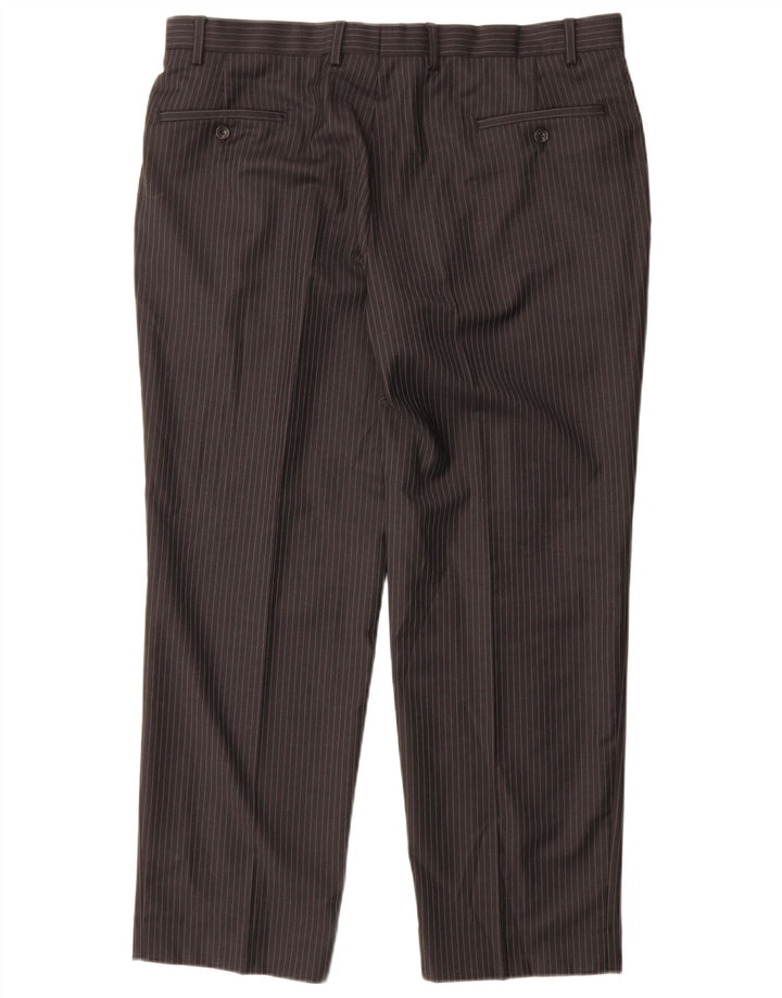 MARKS & SPENCER Pantalón de traje recto para hombre W38 L29 Lana gris a rayas
