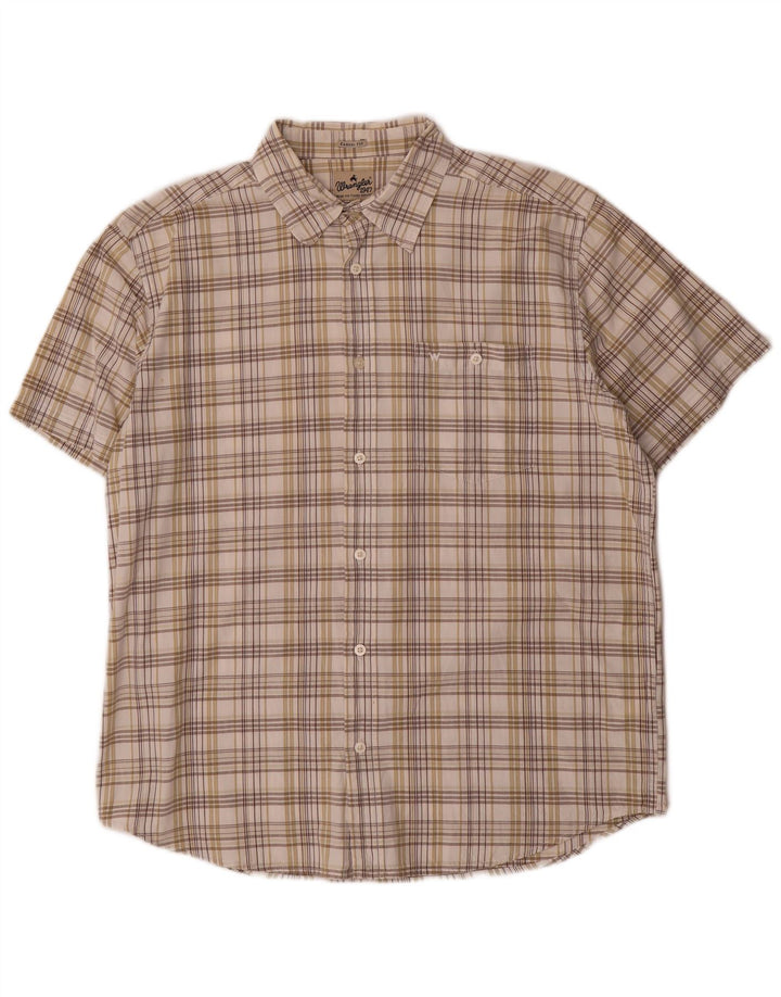 Wrangler Camisa De Manga Corta Para Hombre Algodón A Cuadros Beige Grande