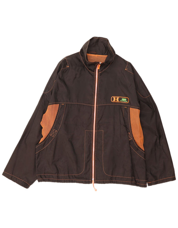 Vintage hombres chaqueta de lluvia Reino Unido 42 XL negro colorblock nylon
