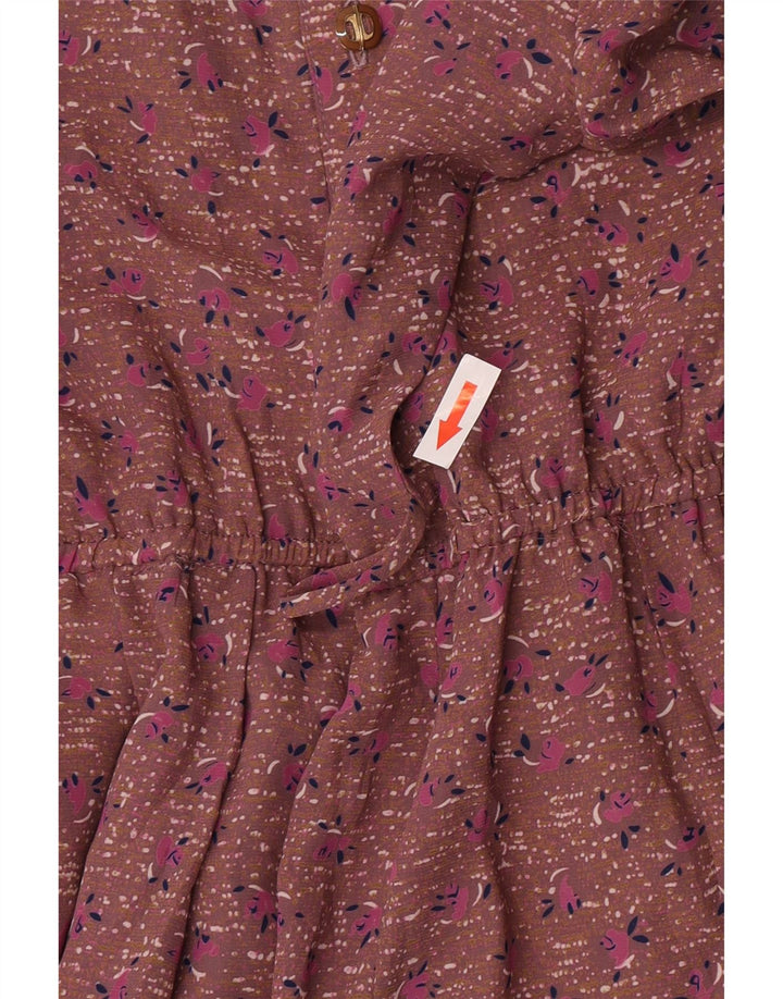 Vintage mujer Maxi Jersey camisa vestido Reino Unido 12 marrón medio floral