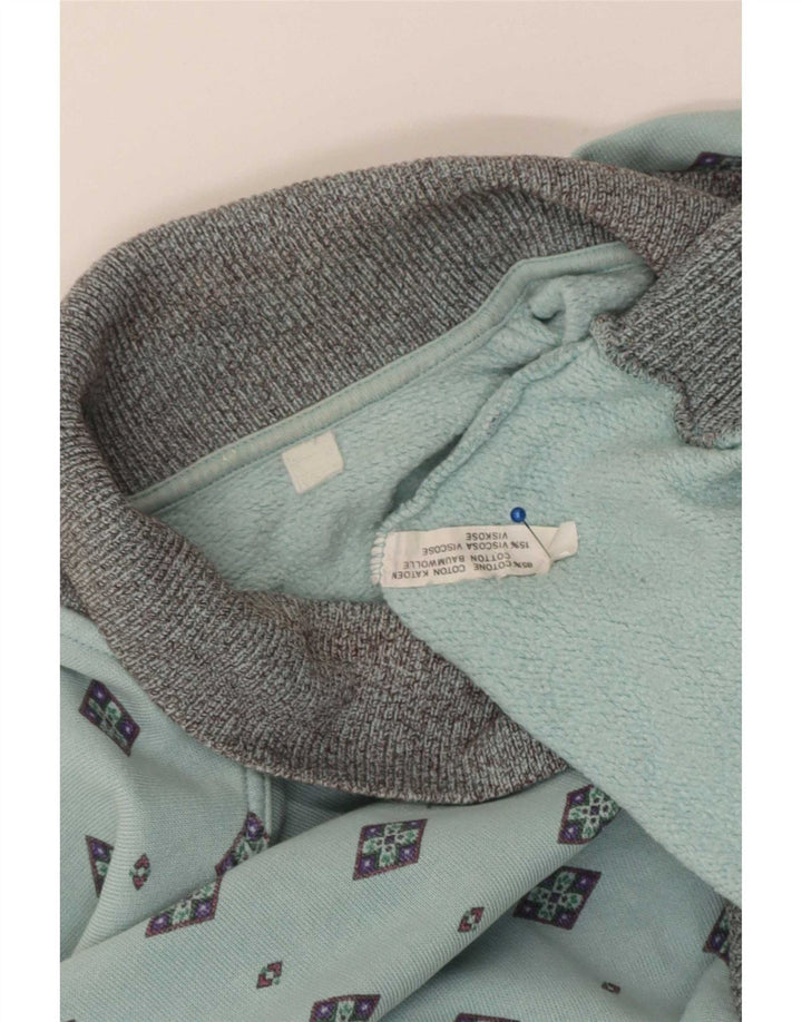 Vintage hombres polo cuello sudadera jersey azul medio algodón geométrico
