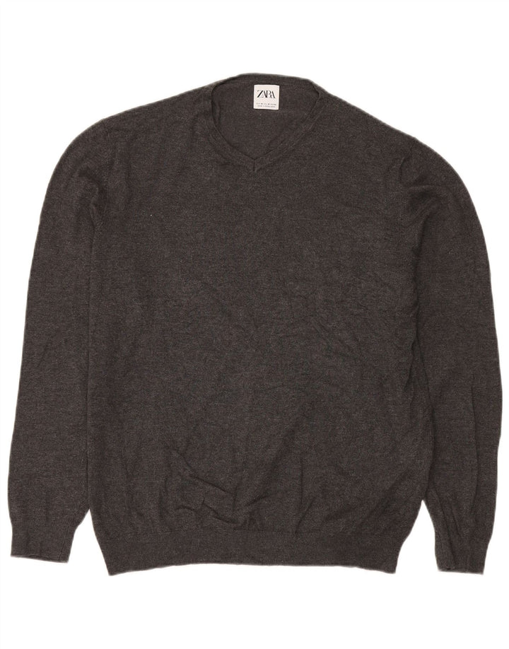 ZARA Hombre Jersey Cuello Pico Viscosa Gris Medio