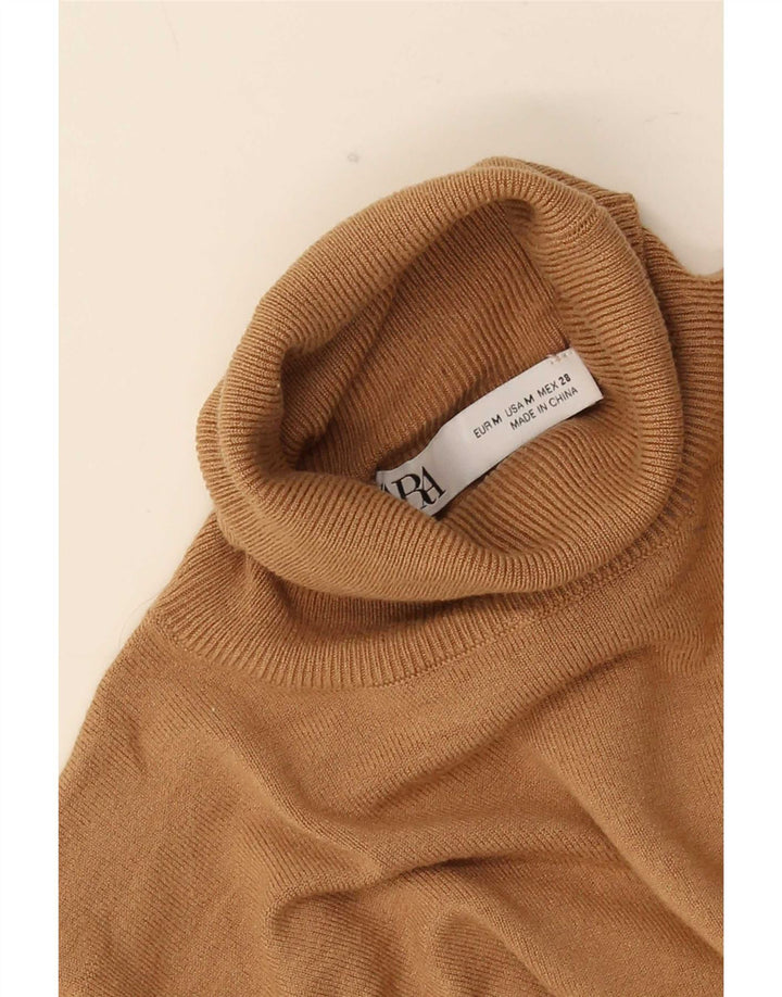 Zara Jersey con cuello vuelto para mujer, talla 44, color beige medio