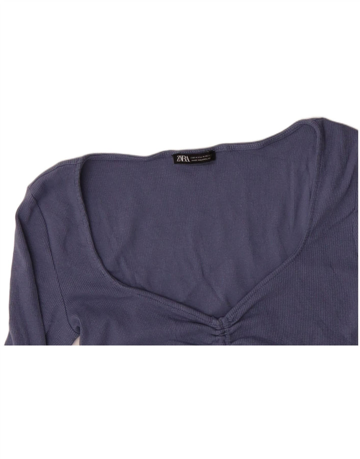 ZARA Mujer Crop Top Manga Larga UK 42 Algodón Azul Medio