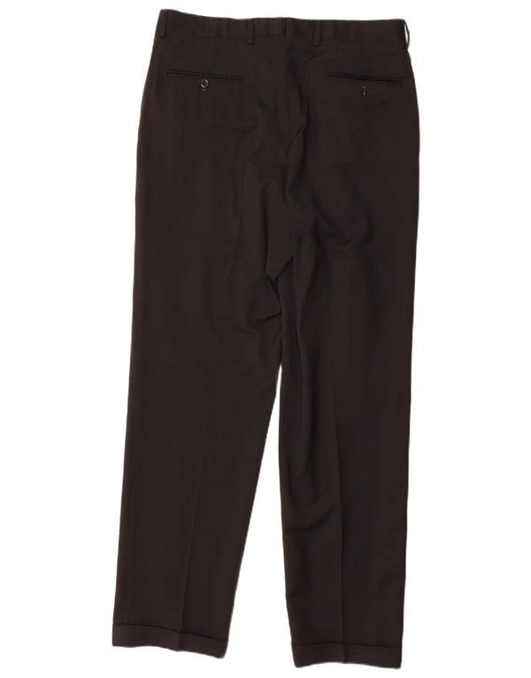 Marks & Spencer Pantalón de traje con pinzas para hombre W34 L31 Lana negra