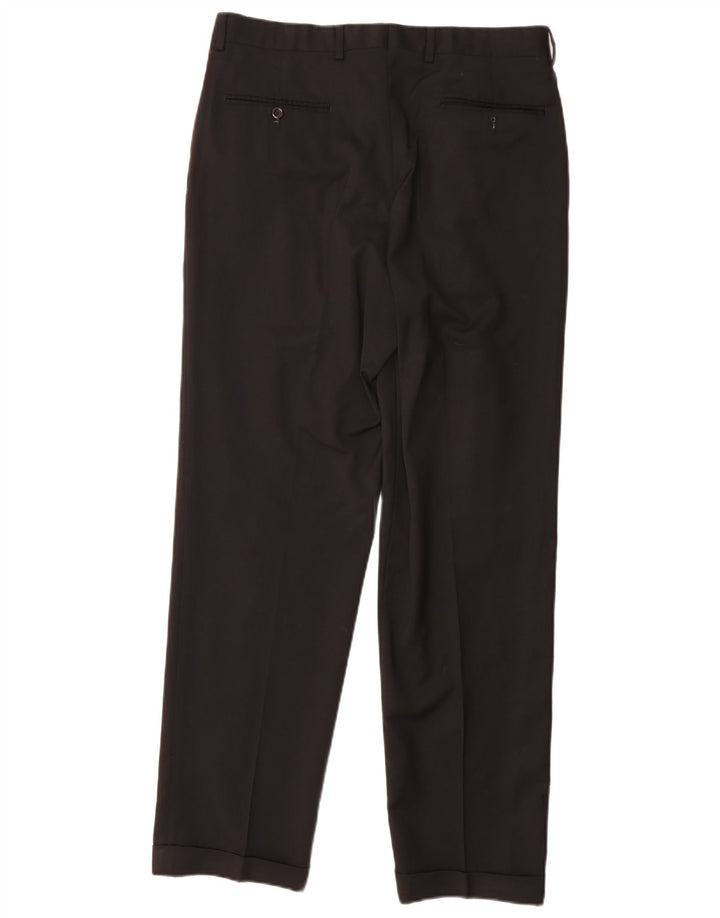 Marks & Spencer Pantalón de traje con pinzas para hombre W34 L31 Lana negra
