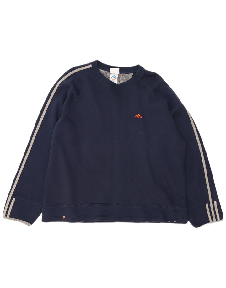 ADIDAS Hombre Loose Fit Sudadera Jumper Medio Azul Marino Algodón