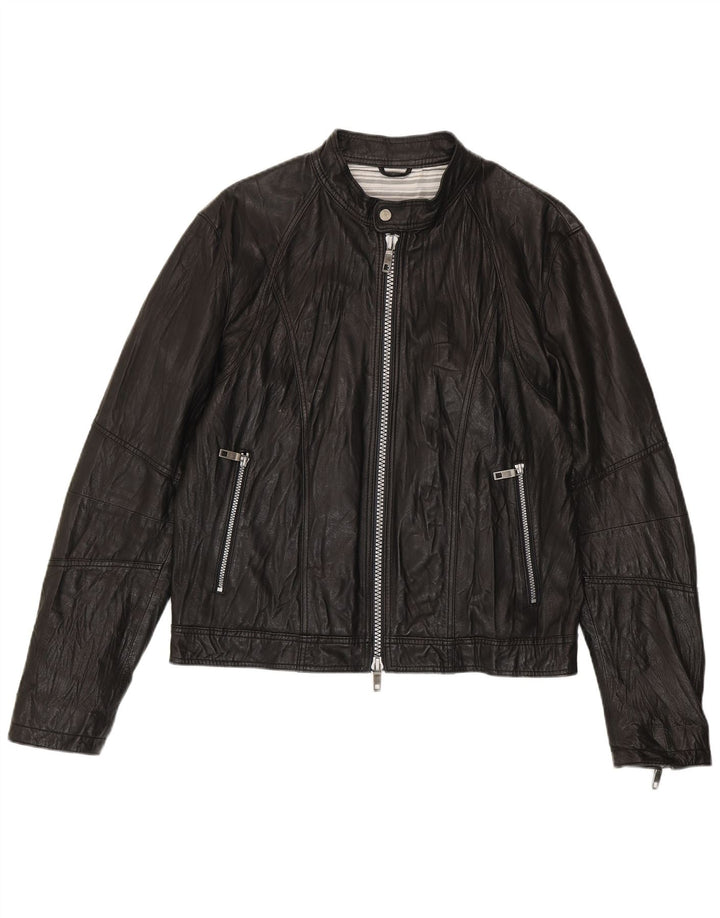Vintage hombres bombardero chaqueta de cuero IT 52 XL cuero negro