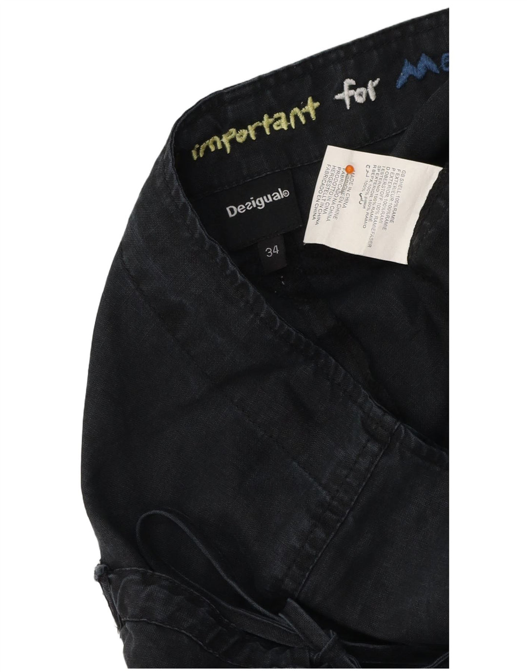 DESIGUAL Pantalones cortos cargo estilo harén con gráficos para mujer EU 34 XS W30 Black Ramie