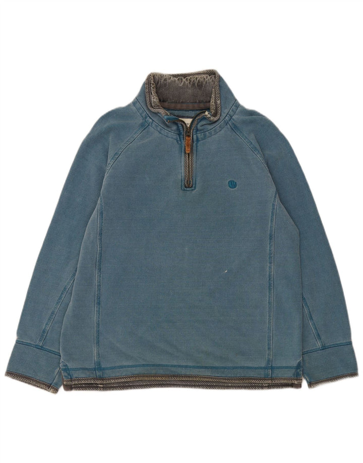 Sudadera con capucha y cuello con cremallera para hombre Fat Face Jersey de algodón azul medio