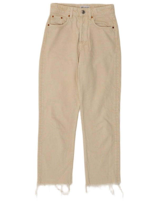 Zara Vaqueros rectos de talle alto para mujer EU 34 2XS W24 L26 Algodón blanco roto