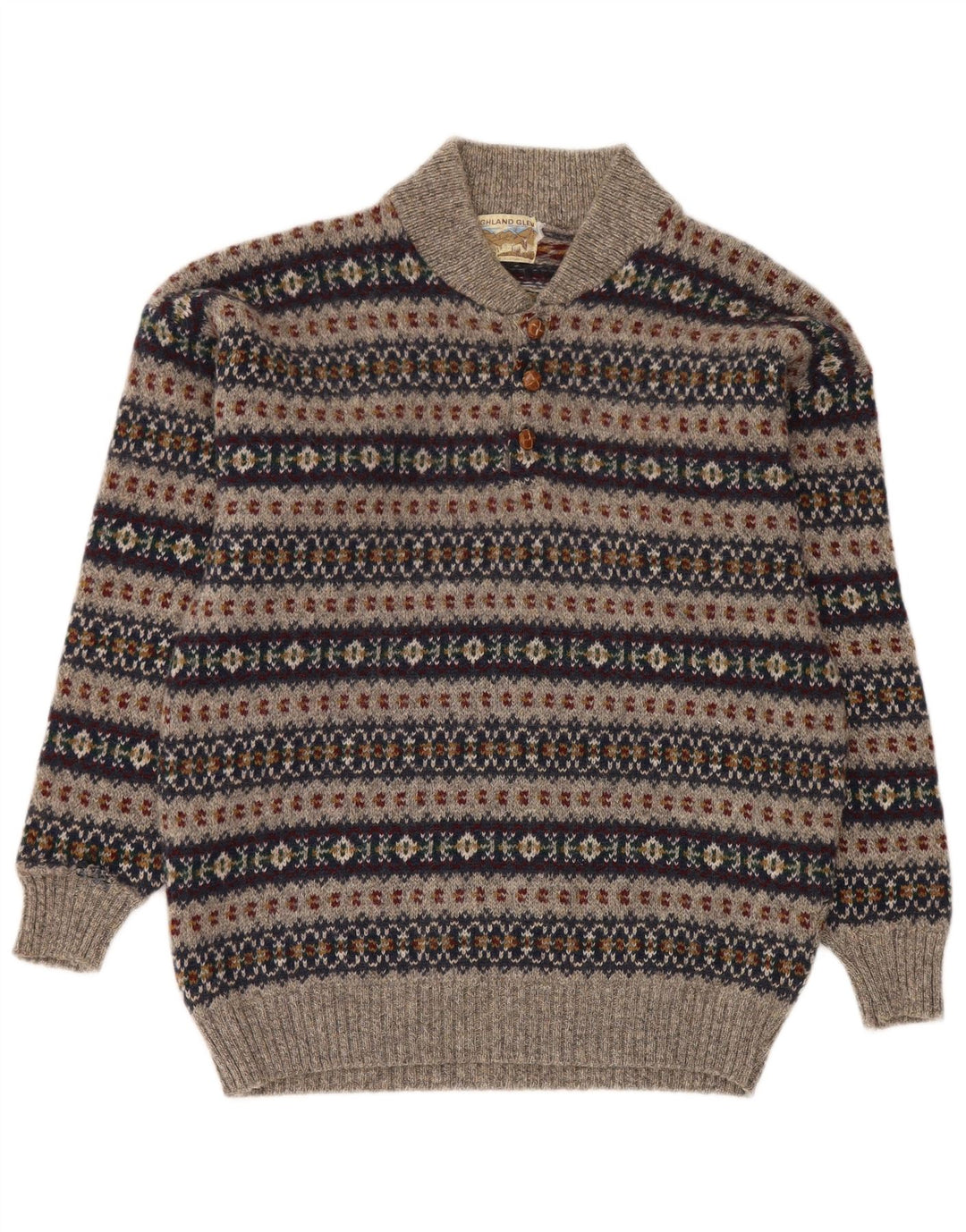 Highland Glen - Jersey para hombre con cuello y botones, lana de color gris medio