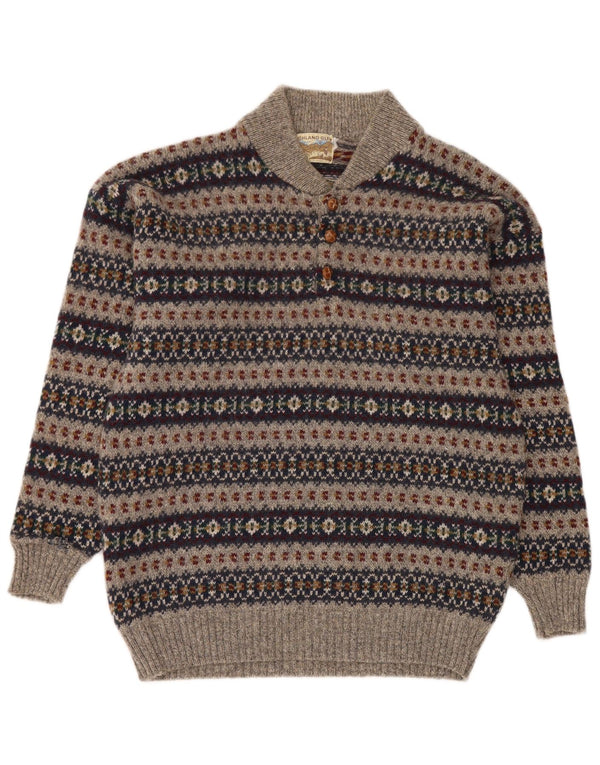 Highland Glen - Jersey para hombre con cuello y botones, lana de color gris medio