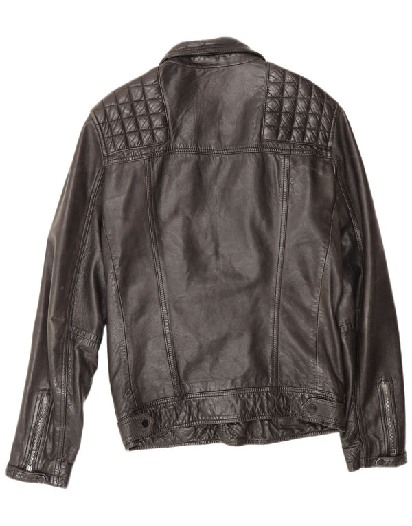 All Saints Chaqueta motera de cuero para hombre UK 36 Small Black Leather Biker