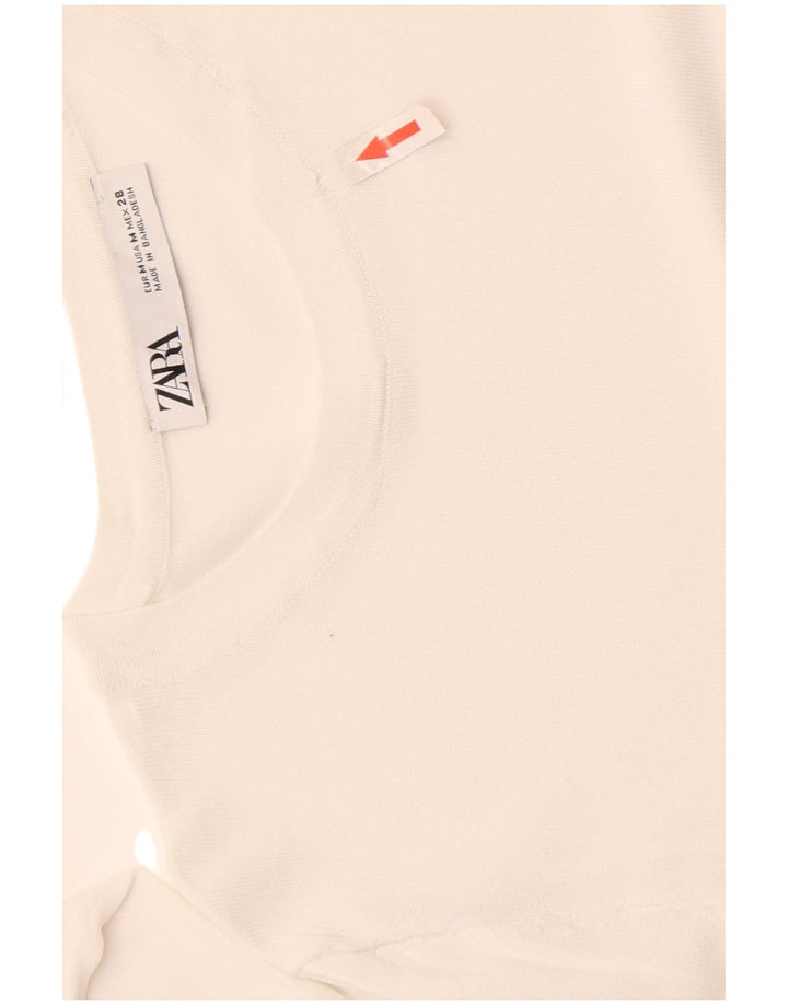 Zara Mujer Top Transparente Manga Larga UK 42 Viscosa Blanca Mediana