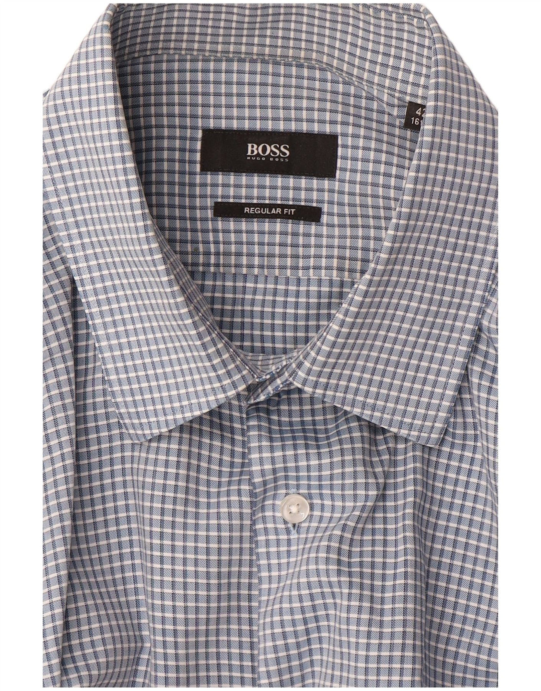 HUGO BOSS Camisa de corte regular para hombre Talla 42 16 1/2 Grande Azul Vichy