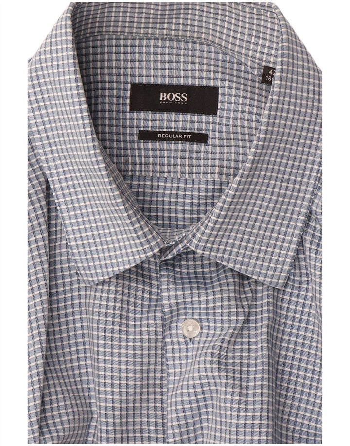 HUGO BOSS Camisa de corte regular para hombre Talla 42 16 1/2 Grande Azul Vichy