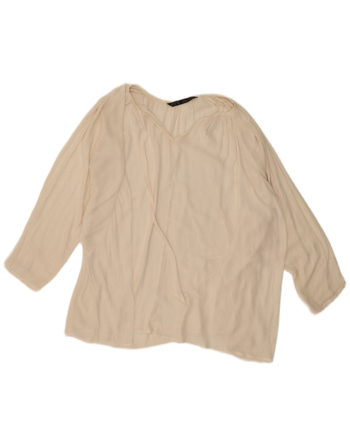 Zara Blusa extragrande de manga larga para mujer UK 46 Large Off White