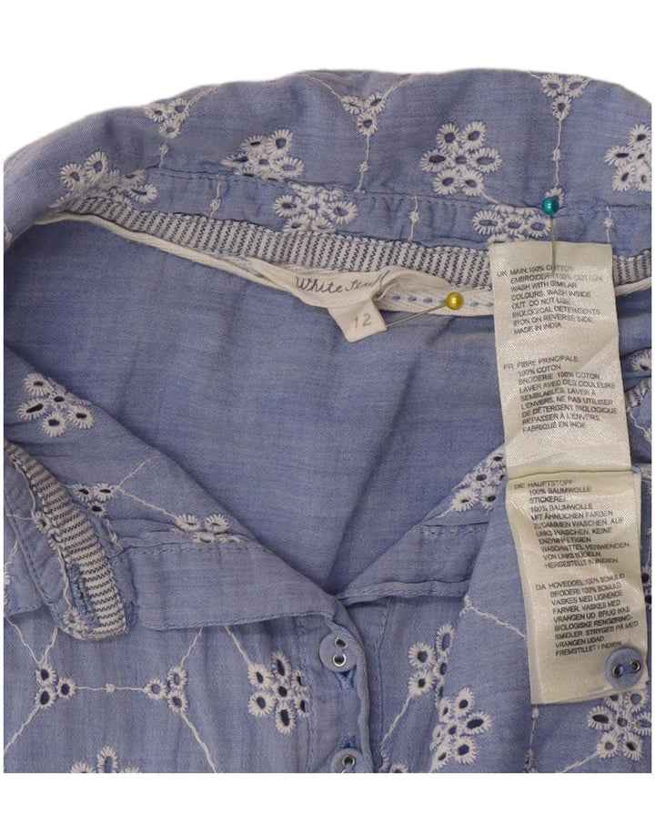 Camisa de manga corta para mujer White Stuff UK 40 Algodón floral azul medio