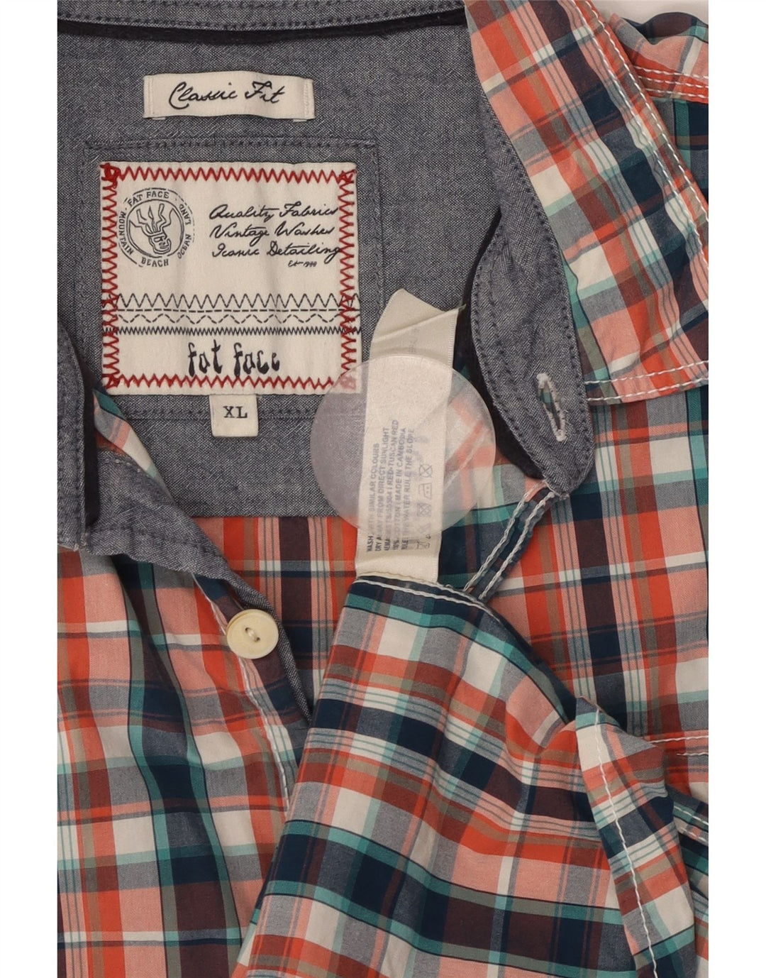 FAT FACE Camisa de manga corta de corte clásico para hombre XL Algodón a cuadros multicolor