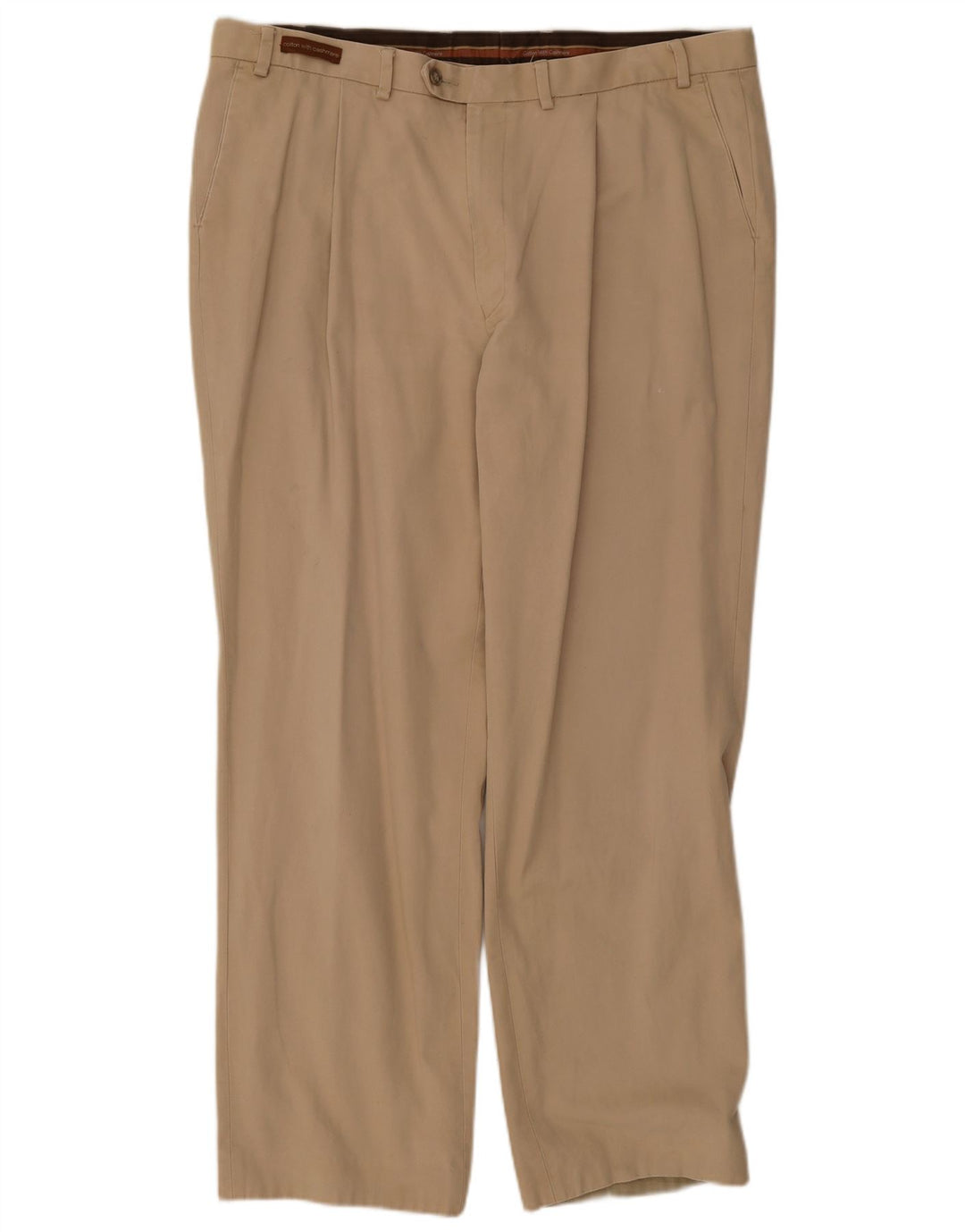 Marks & Spencer Pantalón de traje con pinzas para hombre W40 L33 Algodón beige