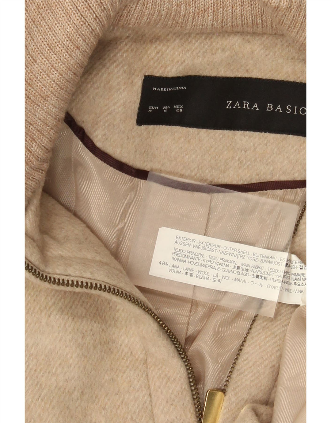 Zara Mujer Abrigo Con Capucha UK 42 Lana Beige Mediana