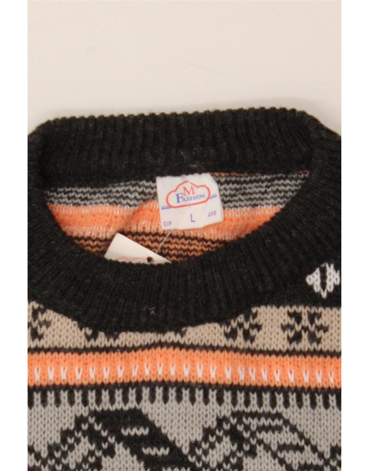 VINTAGE suéter de cuello redondo para mujer Reino Unido 16 grande multicolor