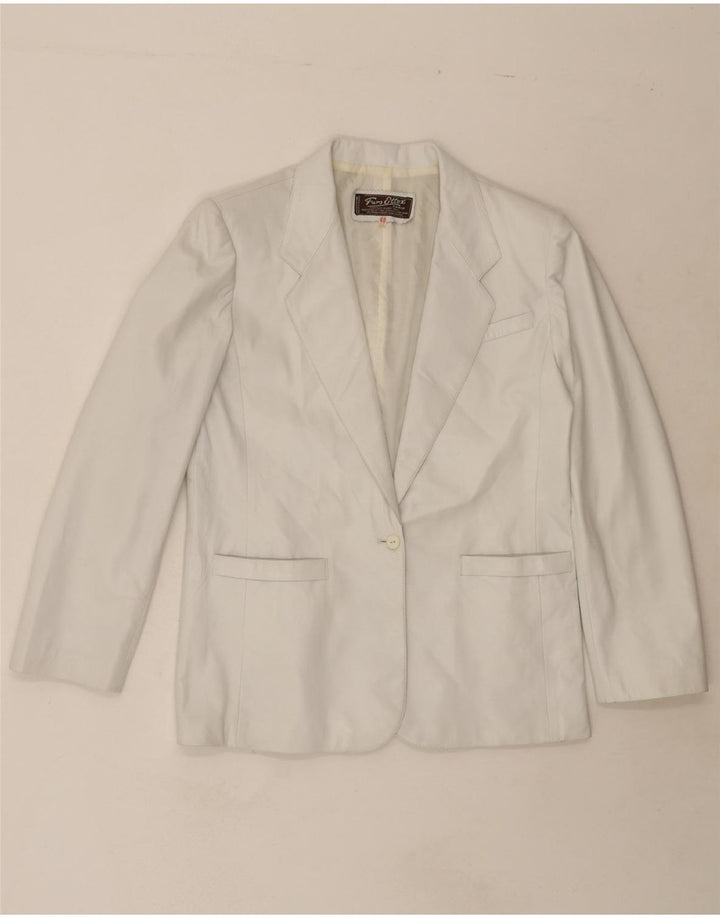 VINTAGE Womens Leather 1 Button Blazer Jacket EU 40 Medium White Leather Vintage Vintage and Second-Hand Vintage from Messina Hembry 