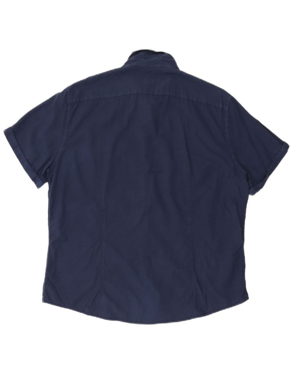 Trussardi Jeans Camisa Manga Corta Hombre Talla 44 XL Azul Marino Algodón