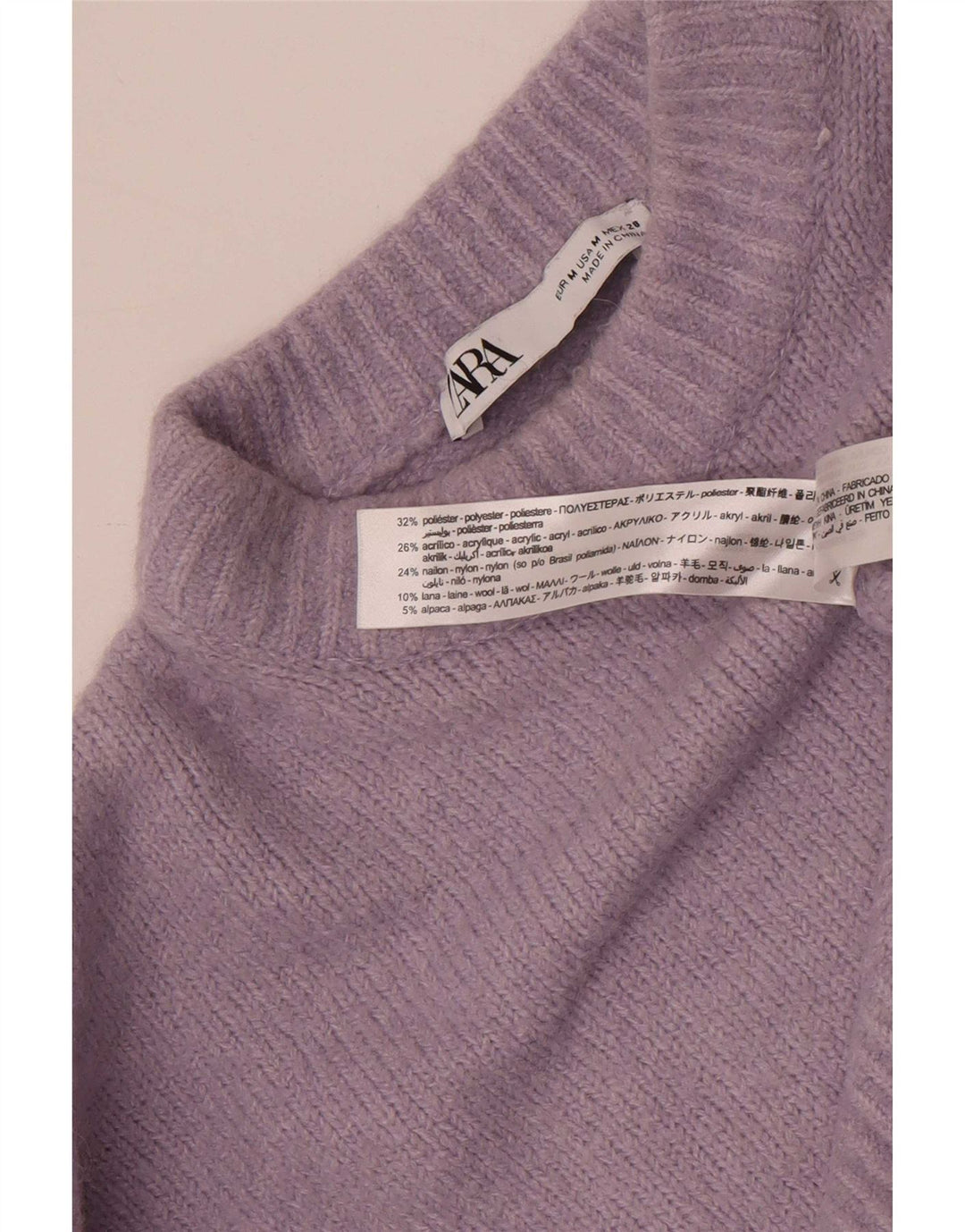 Zara Mujer Crop Crew Neck Jumper Sweater UK 44 Medio Púrpura Poliéster