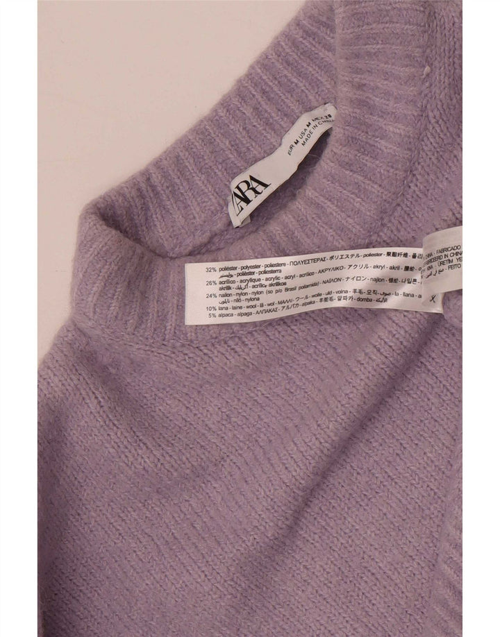 Zara Mujer Crop Crew Neck Jumper Sweater UK 44 Medio Púrpura Poliéster