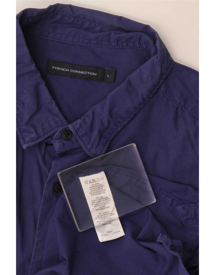 French Connection Camisa ajustada para hombre de algodón azul marino grande