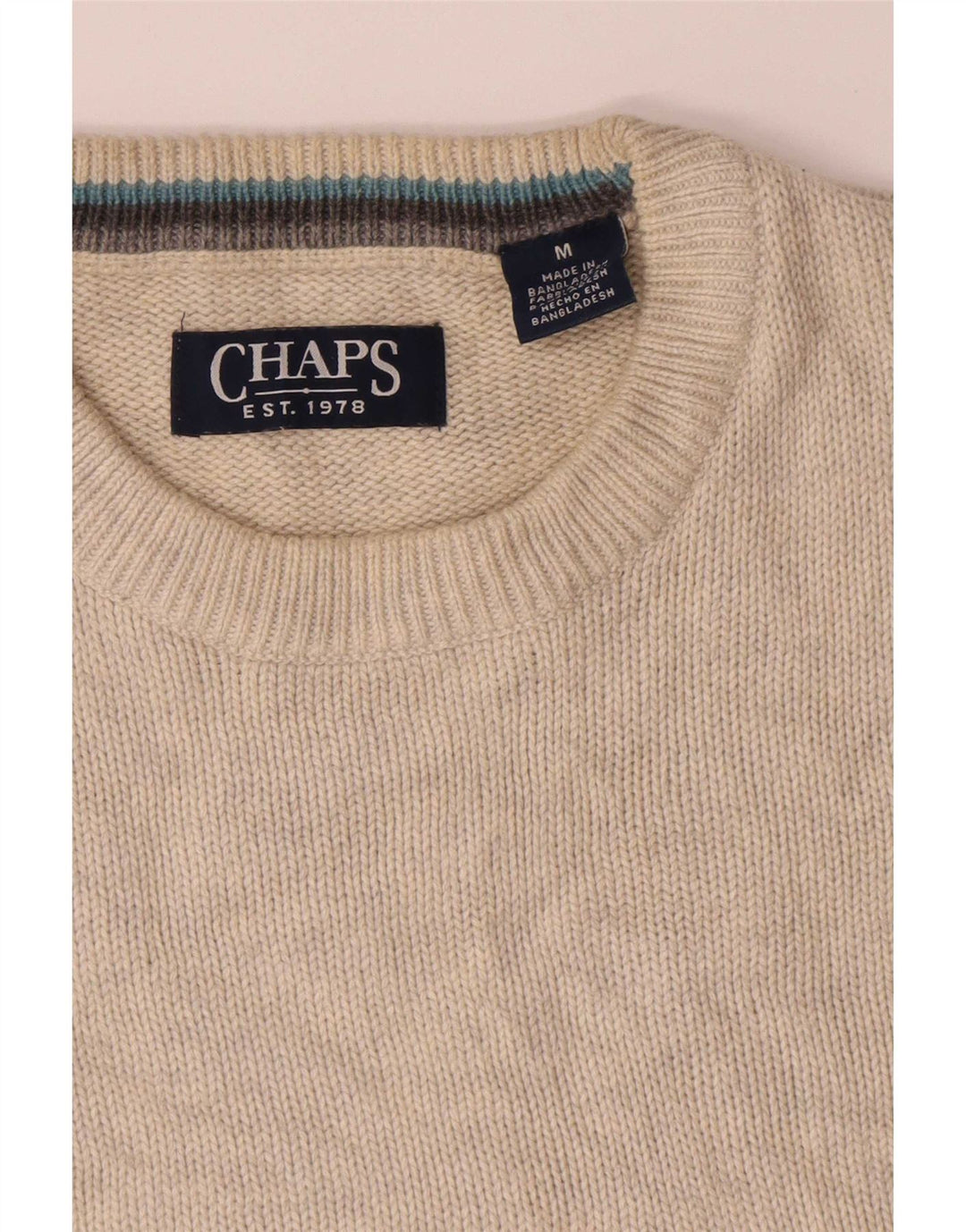 Chaps Hombre Cuello Redondo Jersey Jersey Medio Algodón Blanco Roto
