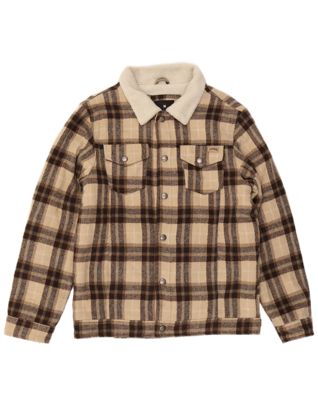 Vintage hombres Sherpa chaqueta Reino Unido 38 medio beige comprobar poliéster