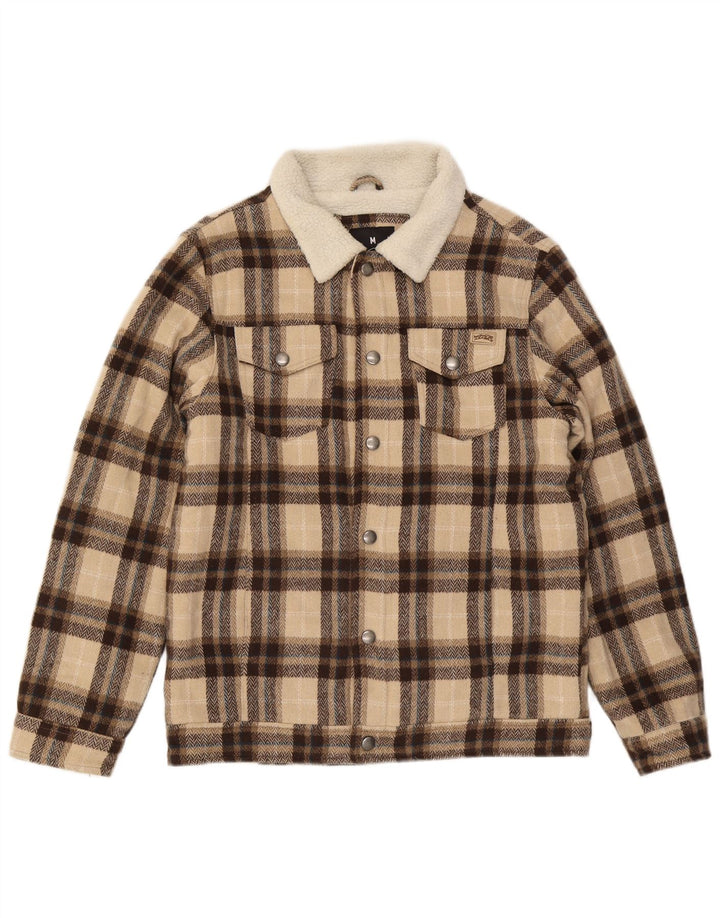 Vintage hombres Sherpa chaqueta Reino Unido 38 medio beige comprobar poliéster