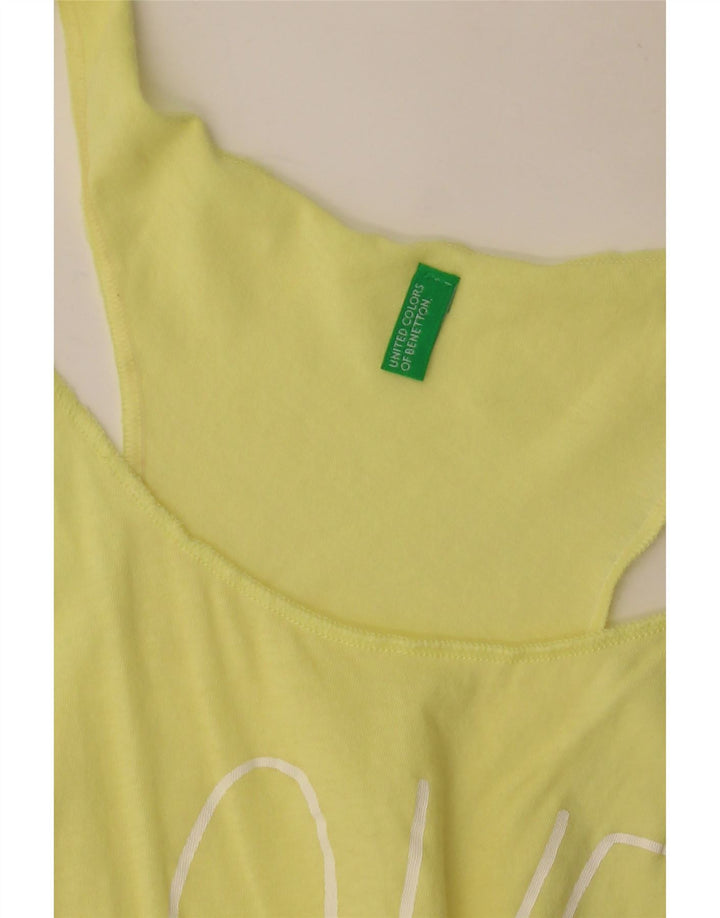 BENETTON Top tipo túnica con gráfico para mujer UK 8 Small Yellow Colourblock Beach