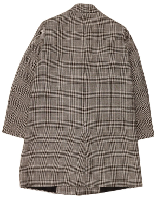Zara Mujer Abrigo Cruzado UK 46 Poliéster A Cuadros Gris Grande