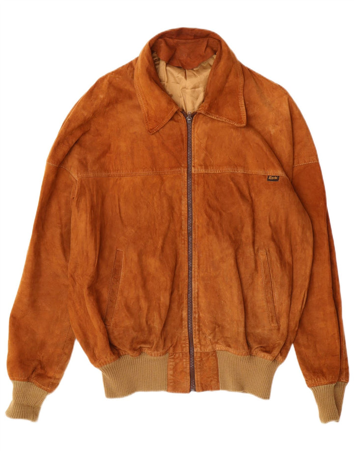 ESSEBI Chaqueta bomber de ante para hombre Reino Unido 40 Grande Cuero marrón