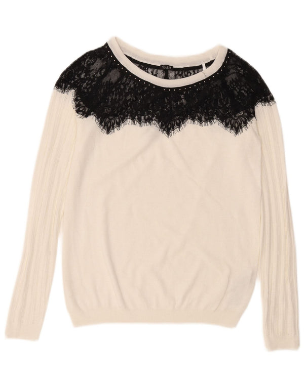 Guess Suéter tipo jersey con cuello barco para mujer UK 12 Medium White Colourblock