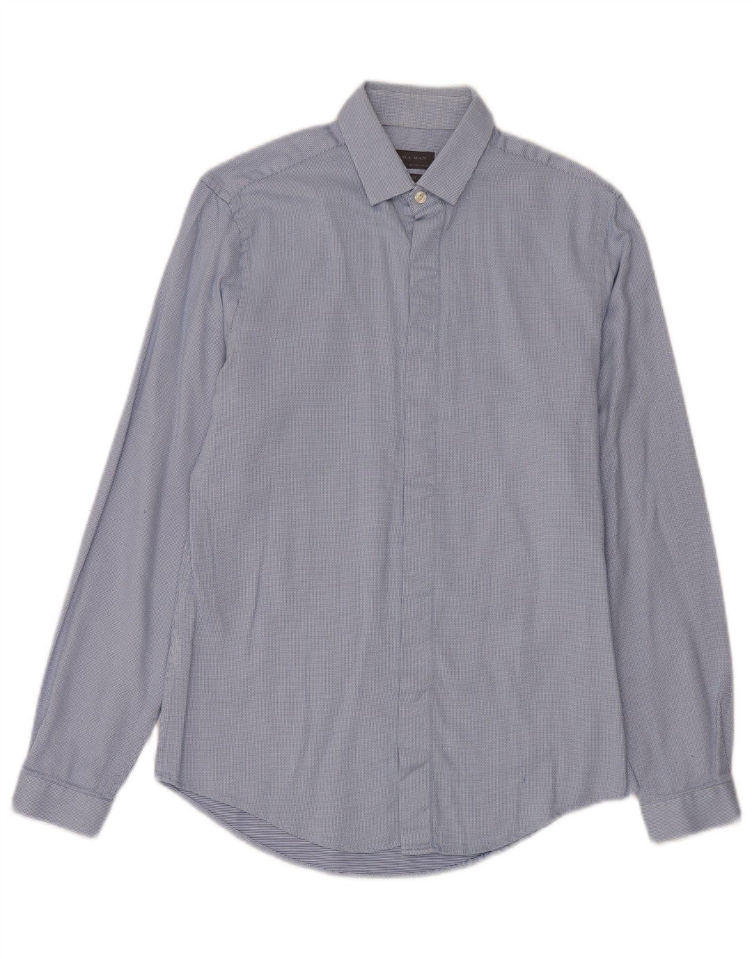 Zara Hombre Camisa Slim Fit Algodón Lunares Azul Pequeño