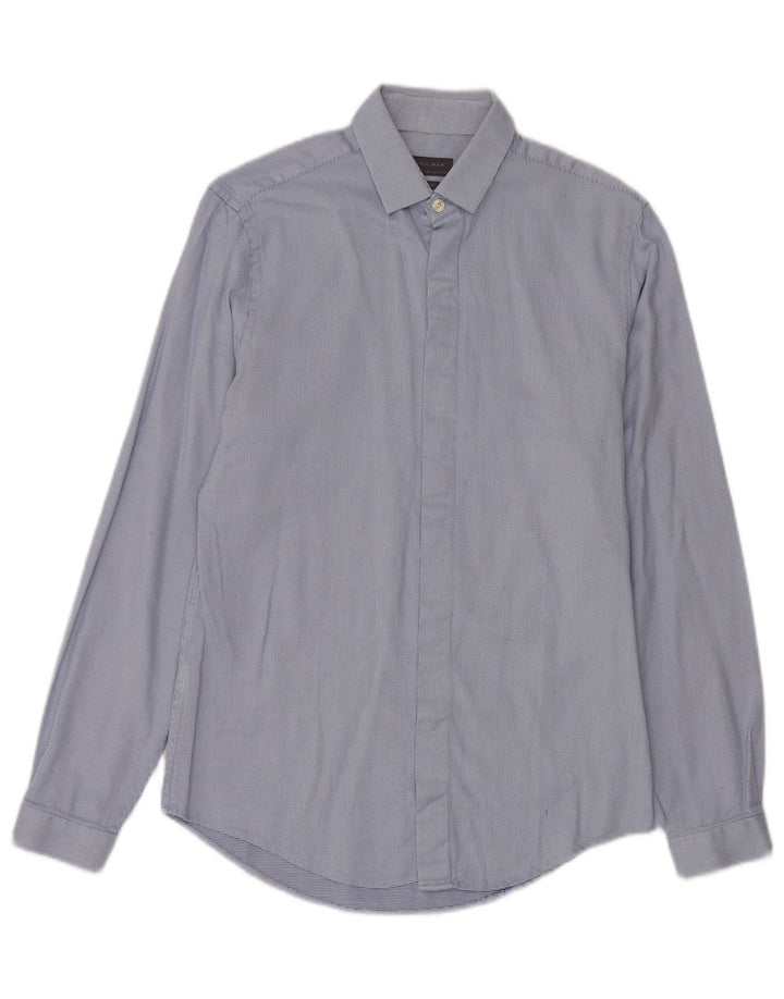 Zara Hombre Camisa Slim Fit Algodón Lunares Azul Pequeño