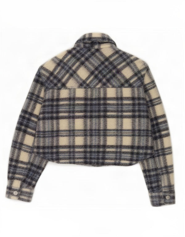 Zara Mujer Crop Chaqueta Bomber Extragrande De Manga 3/4 UK 10 Small Grey Check
