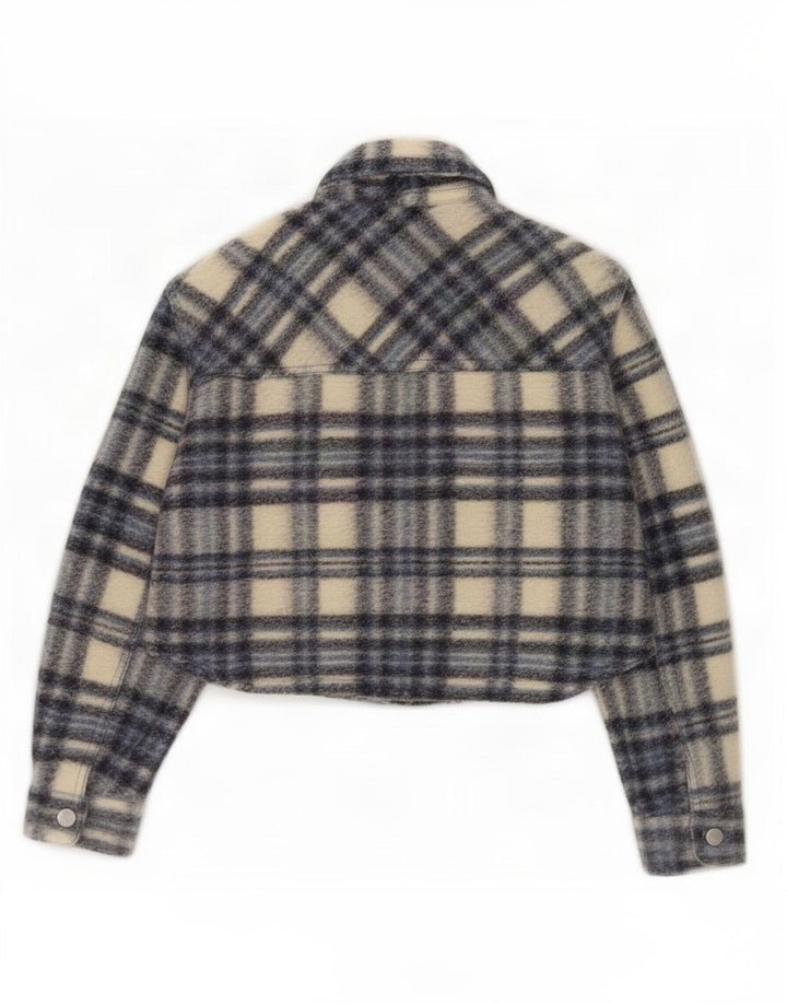Zara Mujer Crop Chaqueta Bomber Extragrande De Manga 3/4 UK 10 Small Grey Check