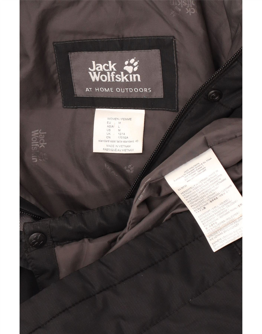Jack Wolfskin Abrigo acolchado con capucha para mujer UK 12/14 Mediano Negro Poliéster