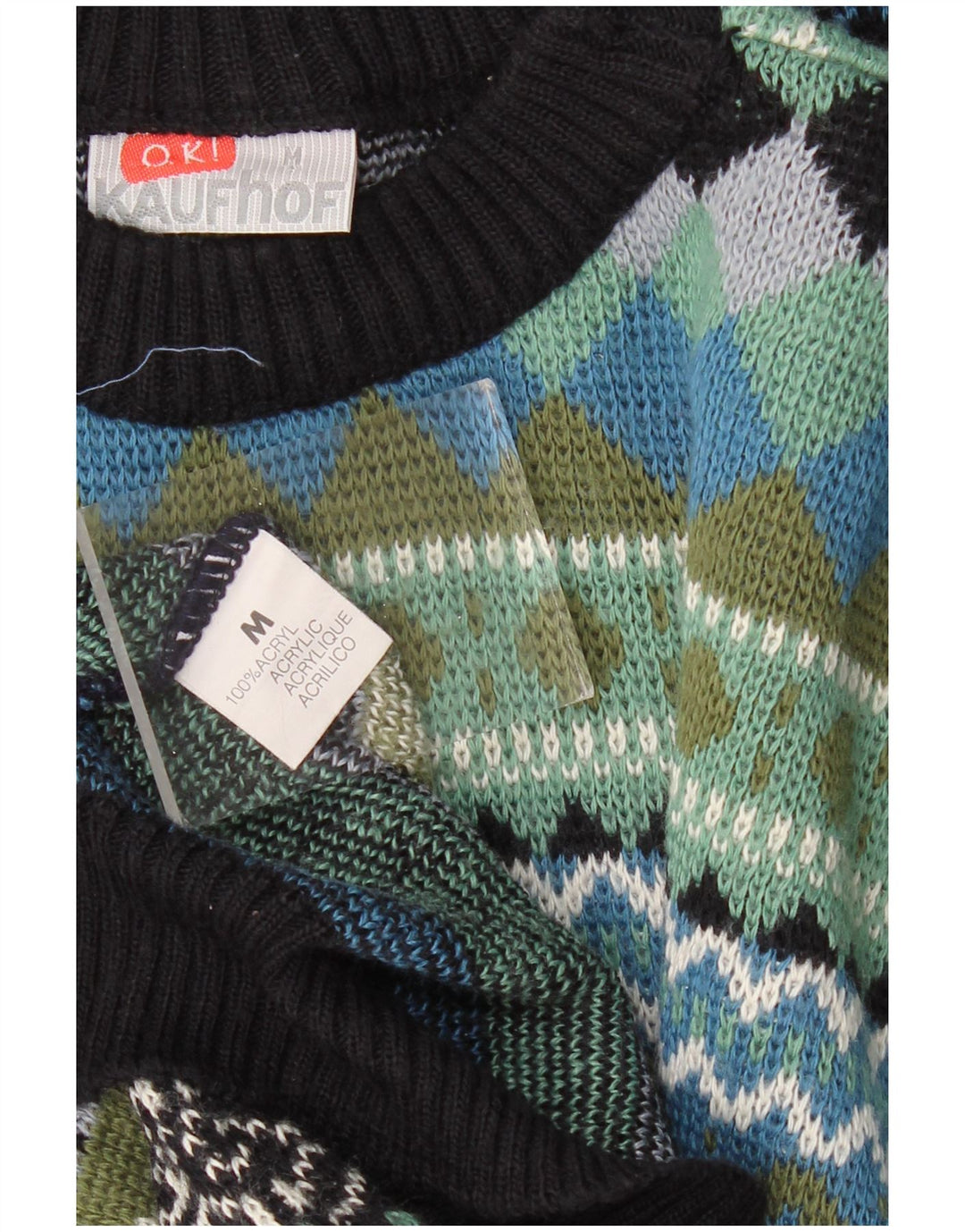 VINTAGE Hombres Crew Neck Jumper Suéter Medio Multicolor Geométrico